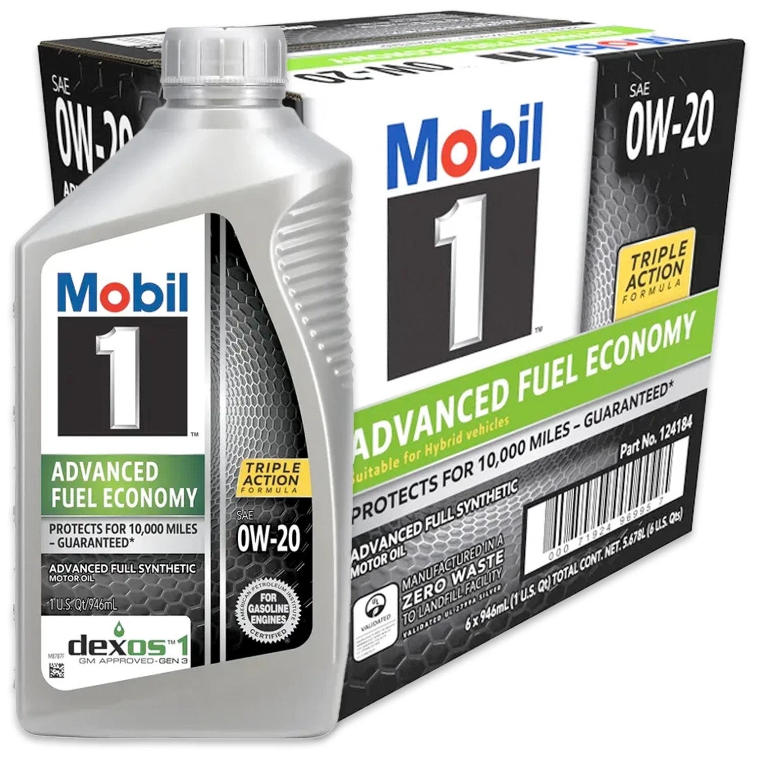 Mobil 1 Advanced 0W-20 Full Synthetic Engine Oil, Improves Fuel Economy, Case of 6 Qts.