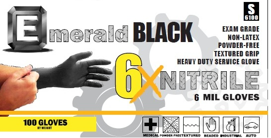 6 Mil Black Nitrile Gloves Disposable Heavy Duty Powder Free Latex Free Med. 3 Box Bundle