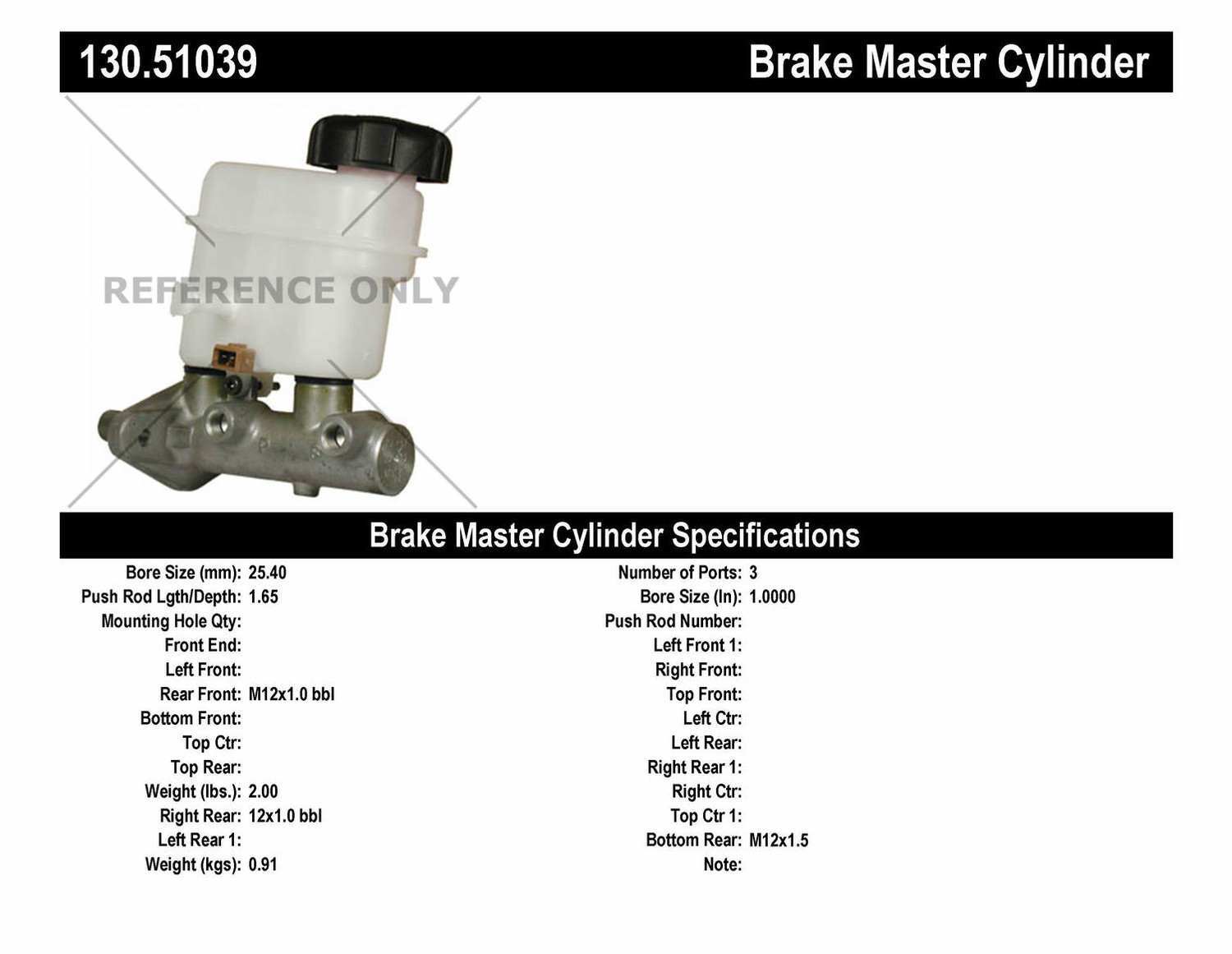 New Master Brake Cyl  Centric Parts  130.51039