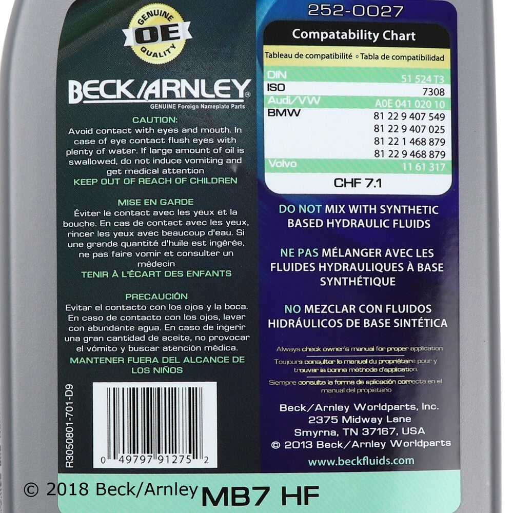 Pwr Strg Hydraulic System Fluid  Beck/Arnley  252-0027