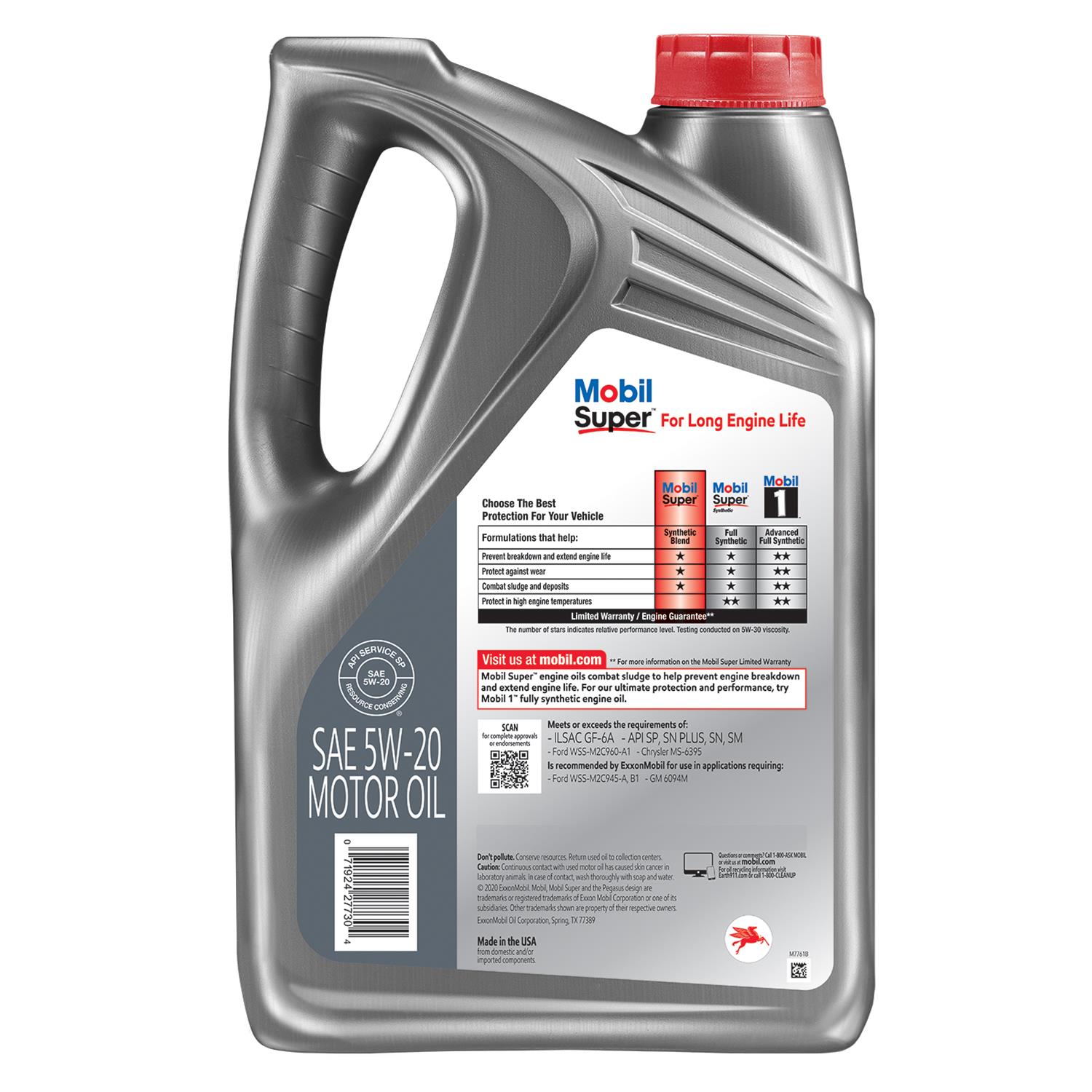 Mobil Super 5w-20 Semi-Synthetic Blended Motor Oil - 5 Quart Jug