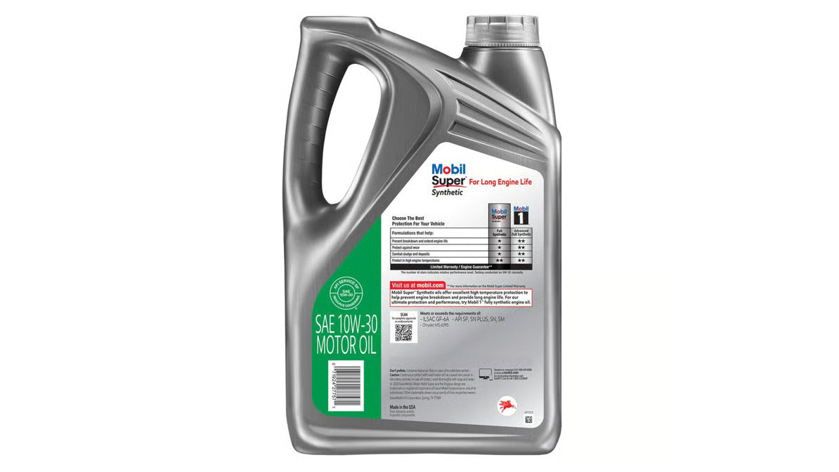 Mobil Super 1 Synthetic 10W-30 Motor Oil 5 Quart Jug