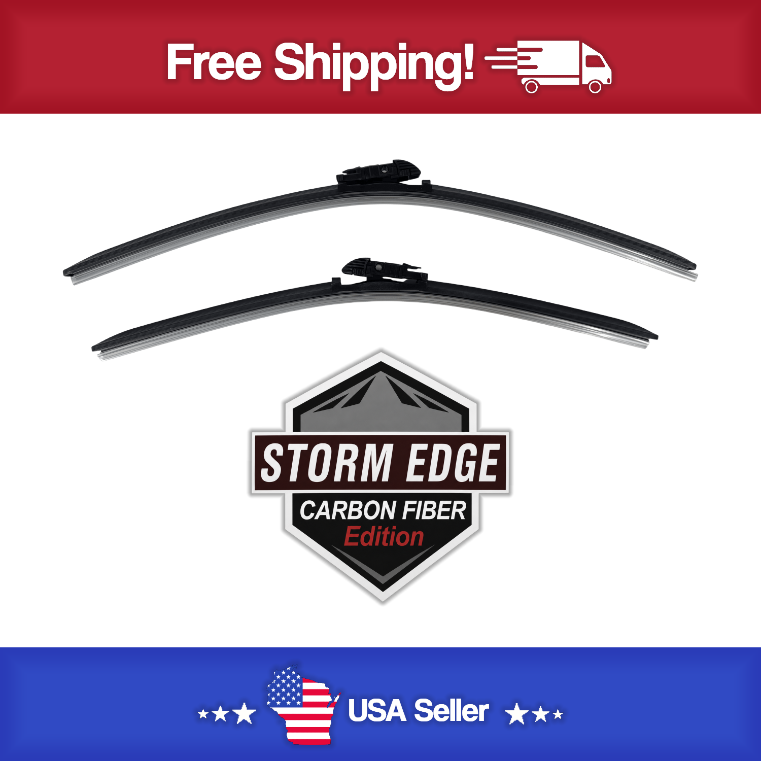 Storm Edge Premium Set of 20" & 20" Carbon Fiber Wiper Blades - No Adapter's Needed