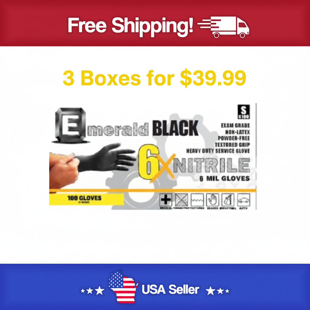 6 Mil Black Nitrile Gloves Disposable Heavy Duty Powder Free Latex Free XXL 3 BX. Bundle