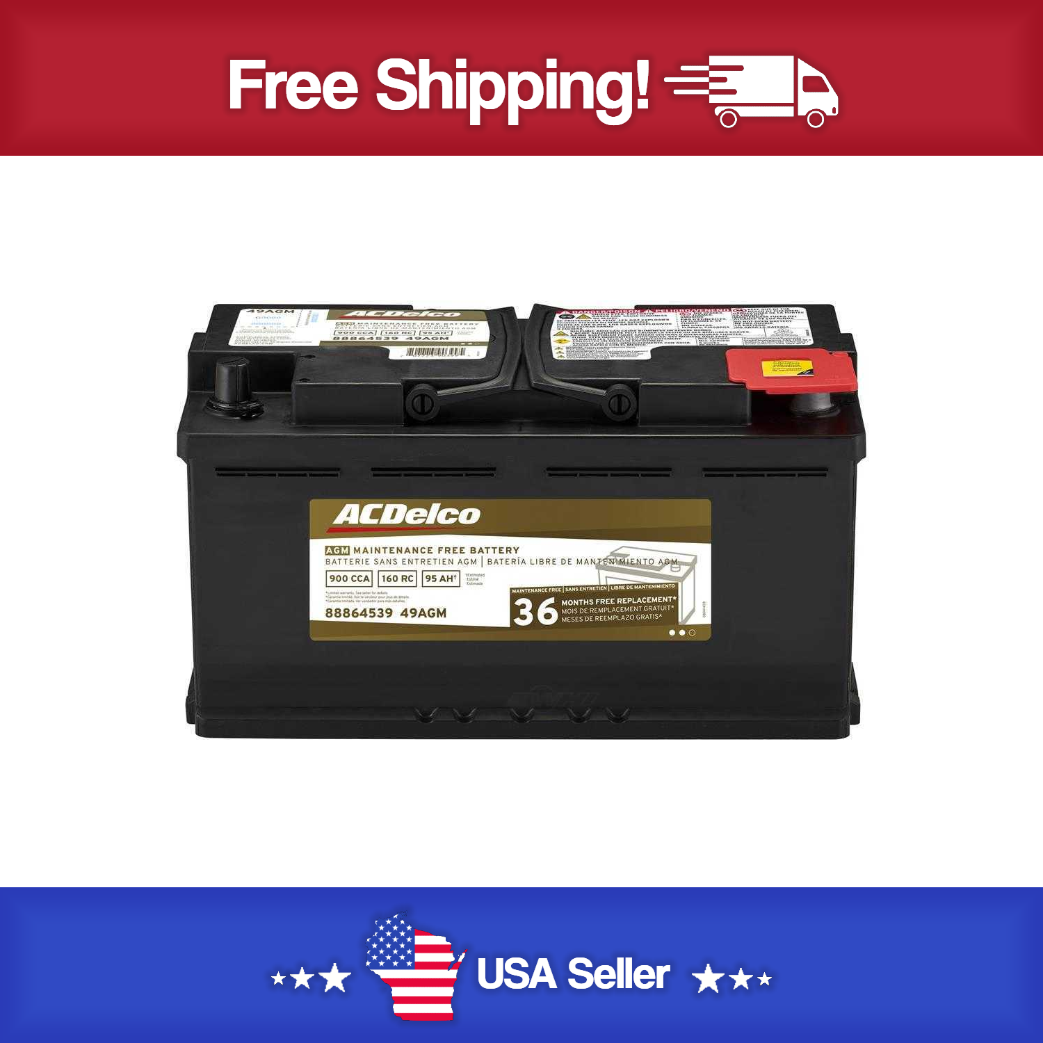 Brand New A-C Delco 49AGM Gold Battery - 900CCA-BMW-Audi's-Land Rover