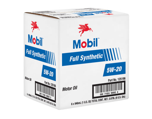 MOBIL Motor Oil: Synthetic, 1 qt Size, 5W-20, Full Synthetic , Case Of 6 Quarts