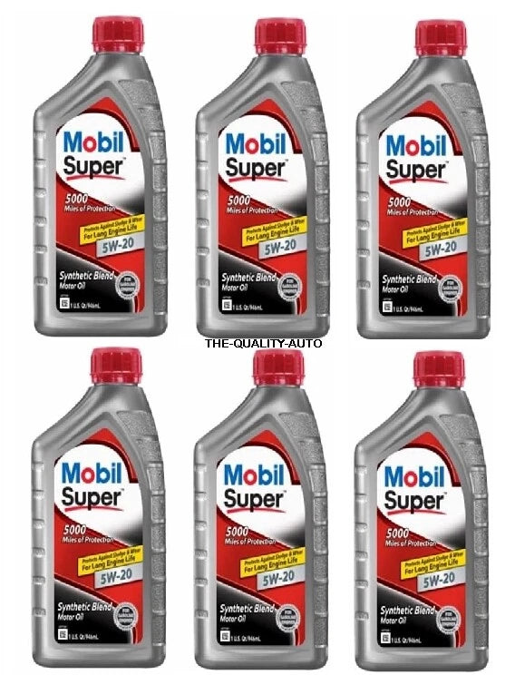 MOBIL Engine Oil: Synthetic Blend, 1 qt Size, Bottle, 5W-20, Super - Case Of 6 Quarts
