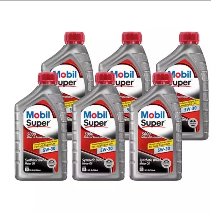 MOBIL Engine Oil: Synthetic Blend, 1 qt Size, Bottle, 5W-30, Super Case Of 6 Quarts