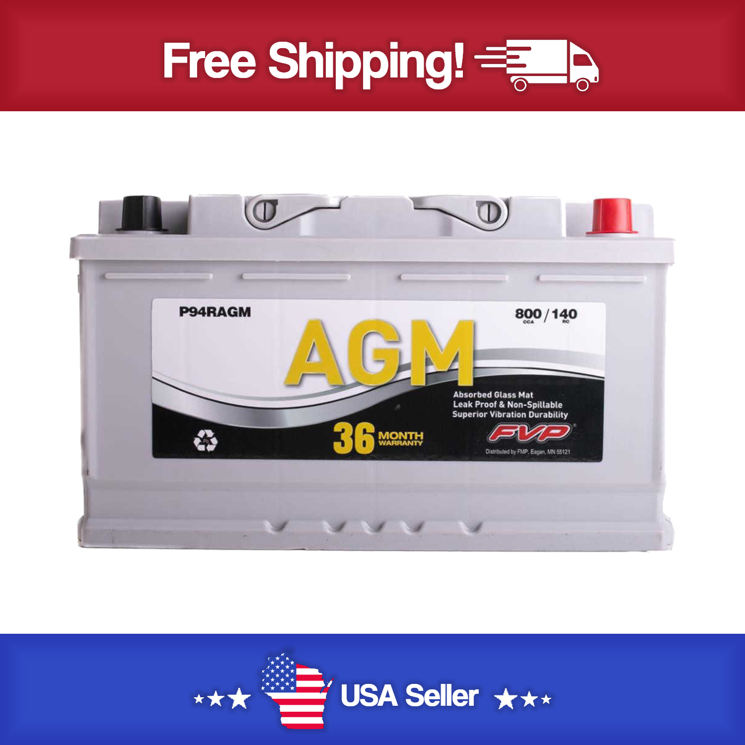 Brand new FVP P94RAGM Platinum Battery 800CCA - 140RC - 36 Month Warranty