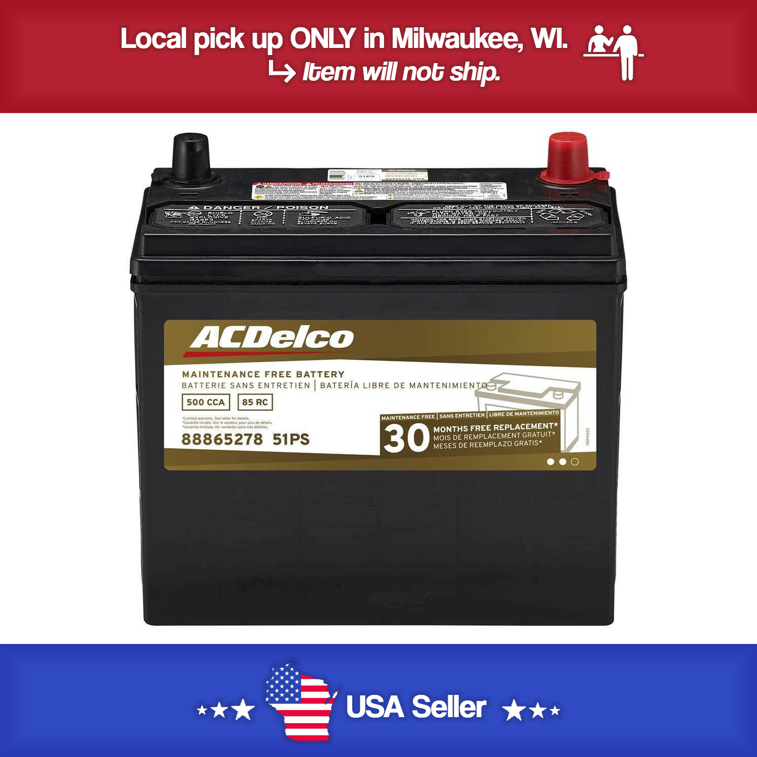 Brand New A-C Delco 51PS Battery - 500CCA-Fits 1976-2025 Accord,Civic's & IQ