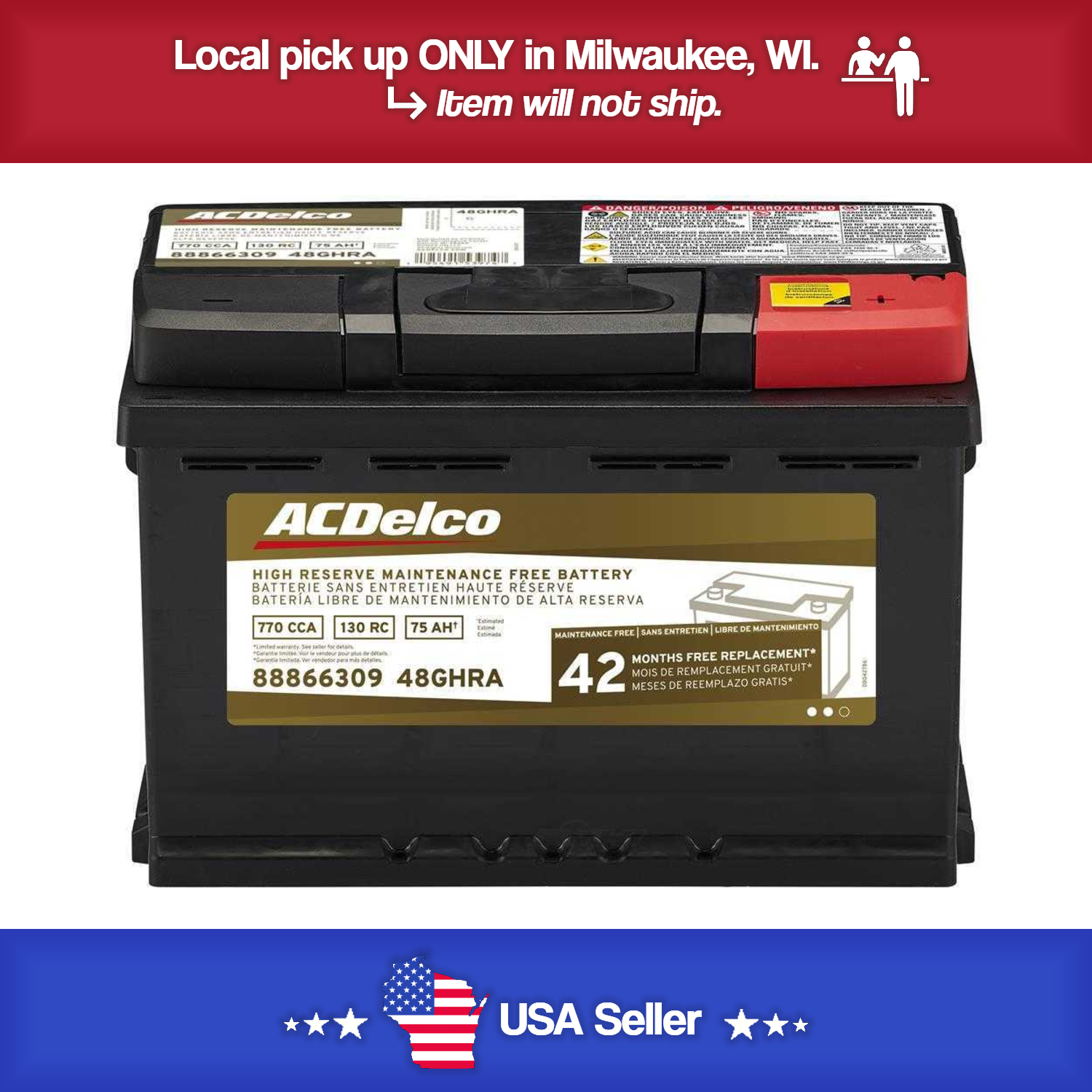Brand New A-C Delco 48GHRA Gold Battery - 770CCA-2007 - 2014 Escalade