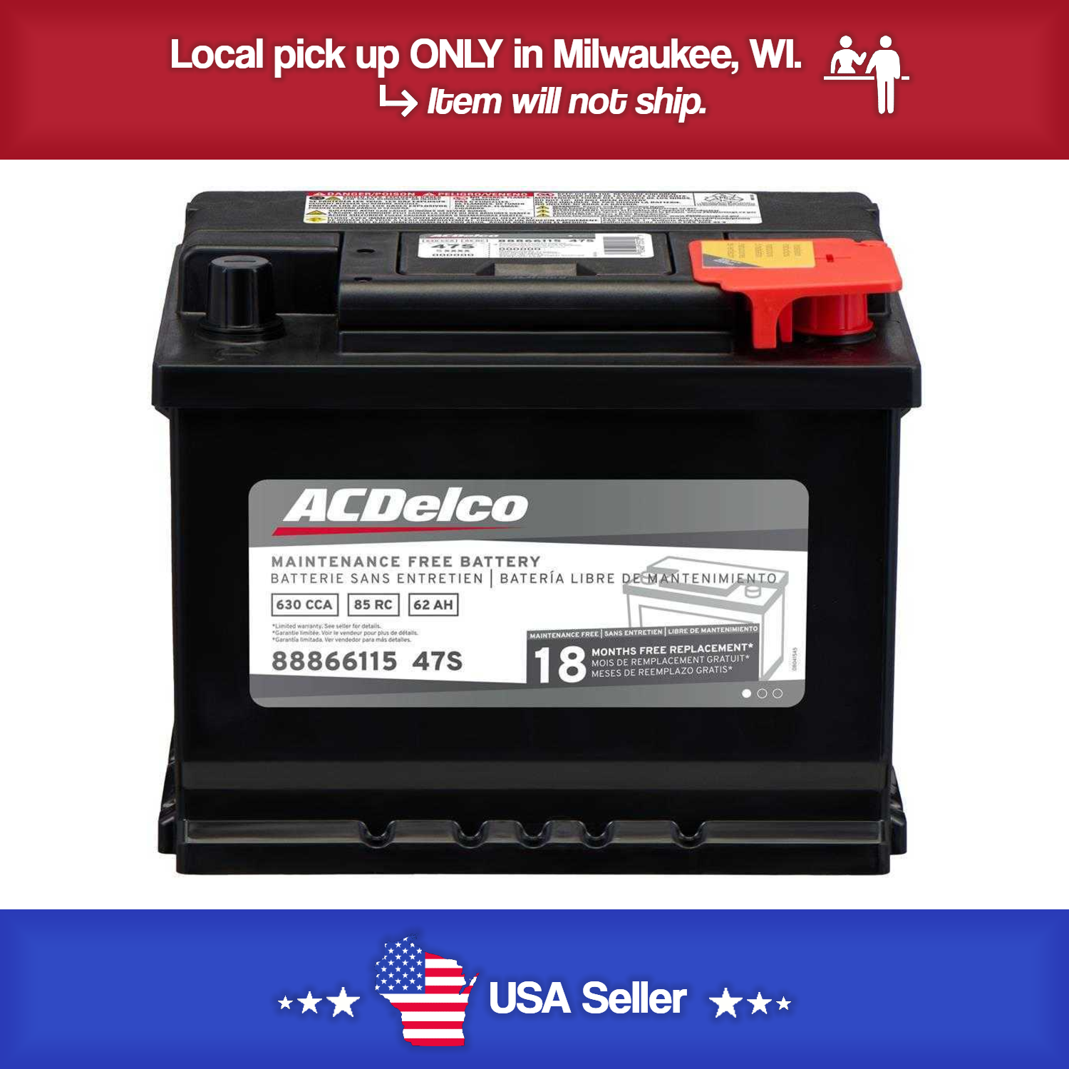 Brand New A-C Delco 47S Battery - 630CCA- 13-2022 Encore 17-2025 Civic