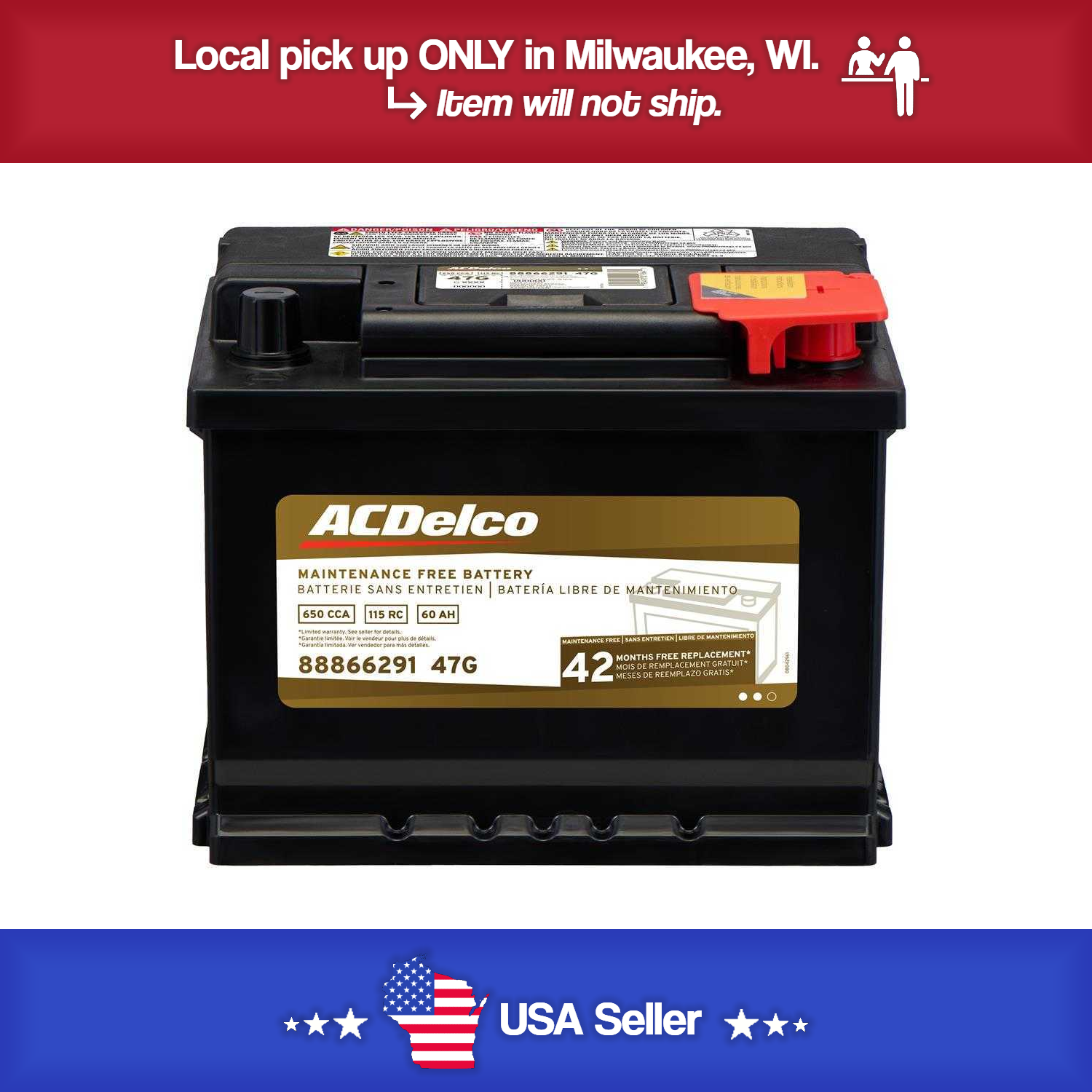 Brand New A-C Delco 47G Battery - 650CCA- 13-2022 Encore 17-2025 Civic