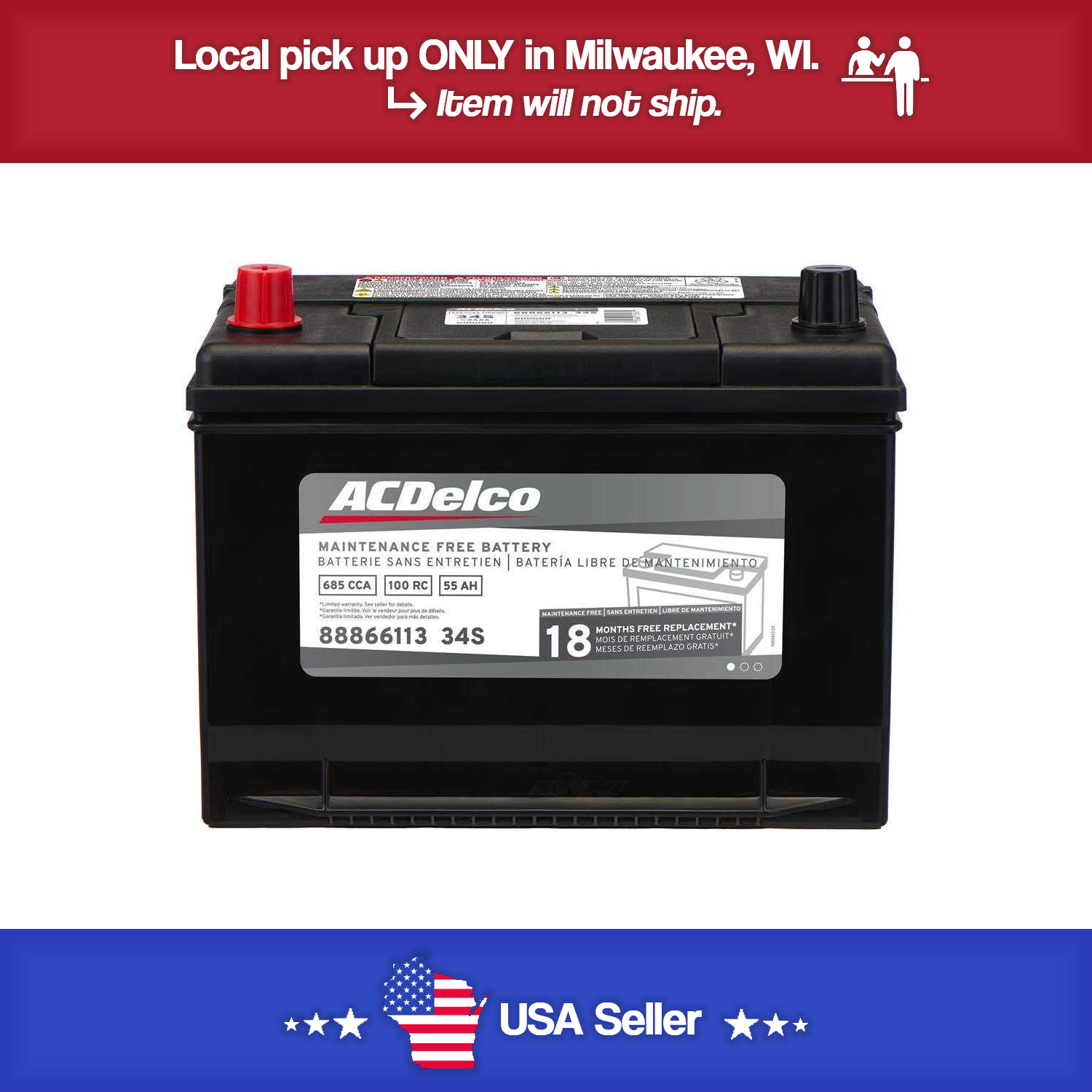 Brand New A-C Delco 34S Battery - 685CCA- 07-2012 Impala - 03-2012 Liberty