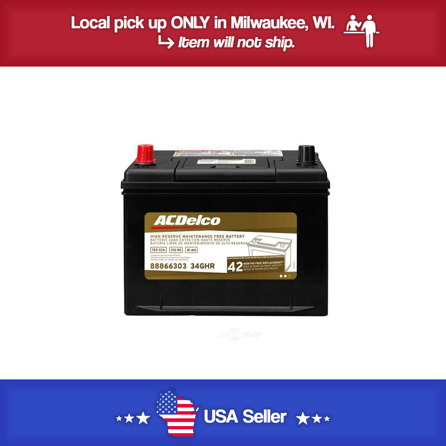 Brand New A-C Delco 34GHR Gold Battery - 750CCA-07-2012 Impala - 03-2012 Liberty
