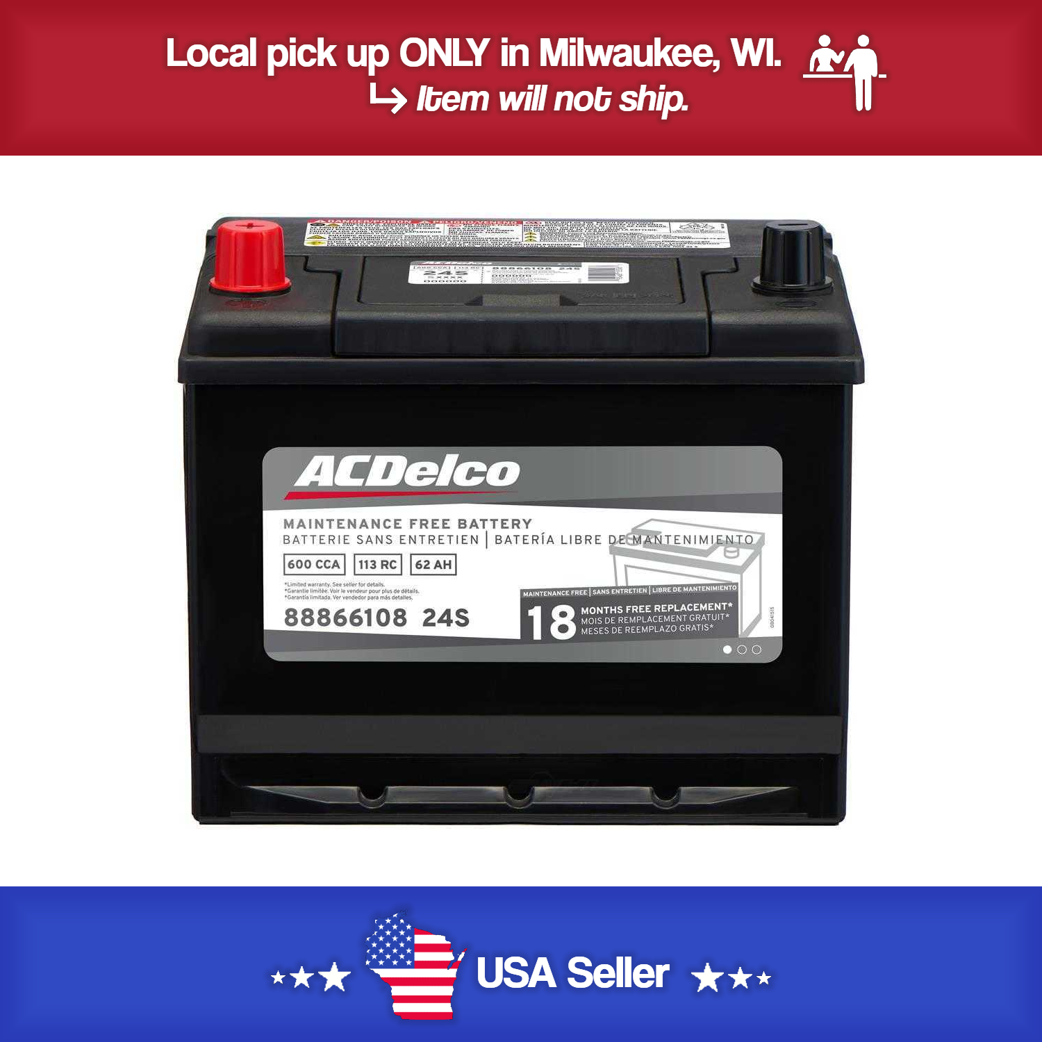 Brand New A-C Delco 24S Battery - 600CCA-07-2020 GS350 - 1988-2009 Galant