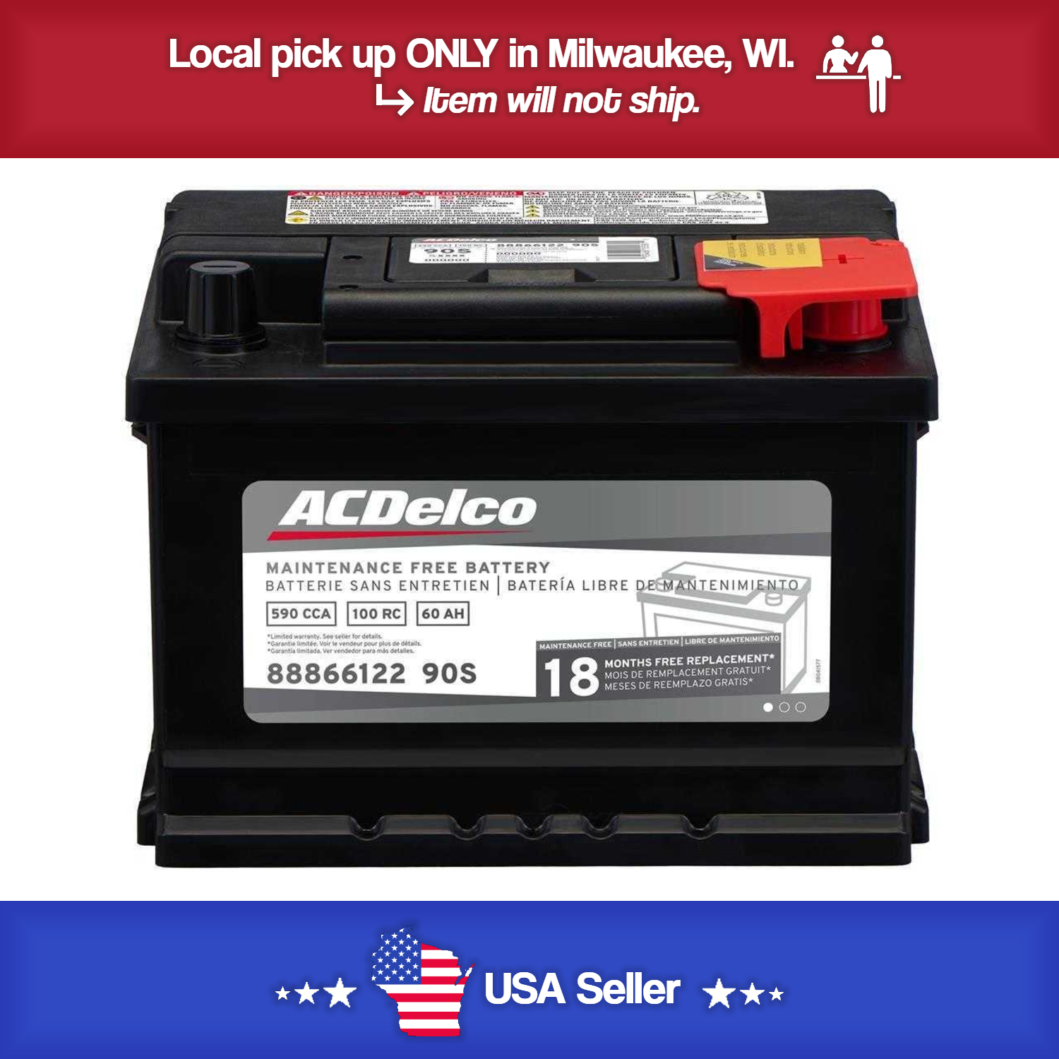 Brand New A-C Delco 90S  Battery - 590CCA- 2008-12 Malibu - 2007-12 Versa