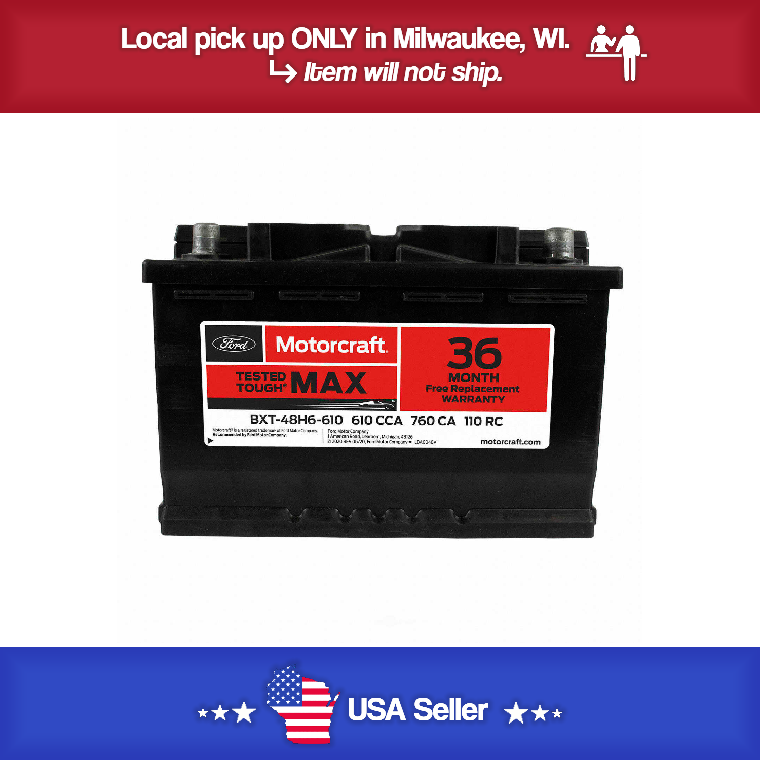 Brand New Vehicle Battery-Tested Tough Max Battery Motorcraft BXT-48H6610 - 36 Month
