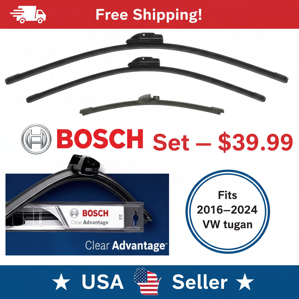 Bosch Clear Advantage Wiper Blade Set – 2 Front + 1 Rear – Fits 2016–2024 VW Tiguan