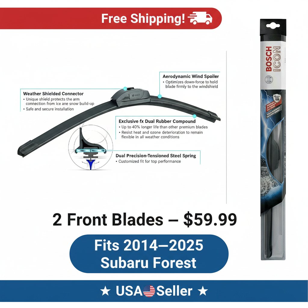 Bosch ICON Wiper Blades – Set of 2 Front – Fits 2014–2025 Subaru Forester