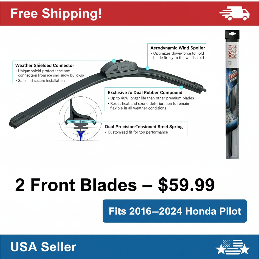 Bosch ICON Wiper Blades – Set of 2 Front – Fits 2016–2024 Honda Pilot - Best Of Bosch