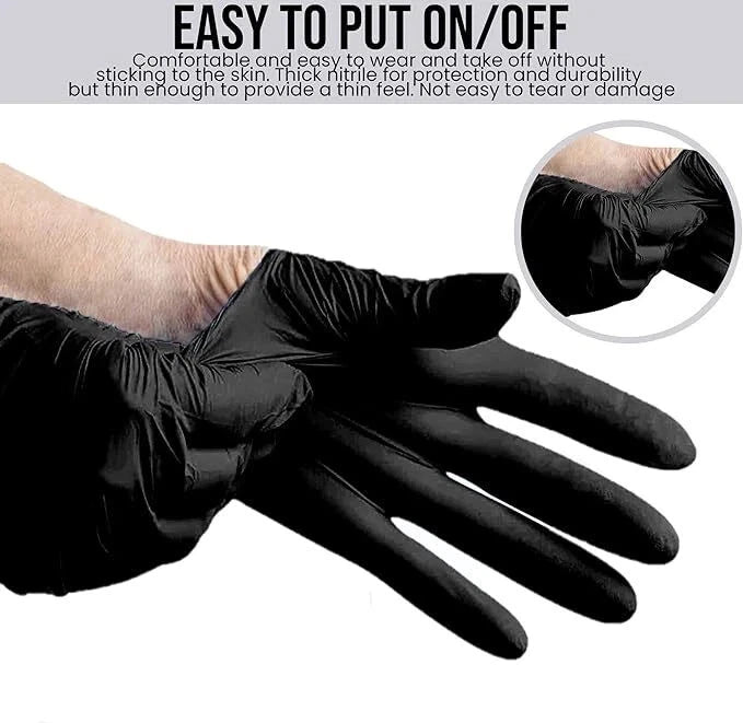 6 Mil Black Nitrile Gloves Disposable Heavy Duty Powder Free Latex Free XL 3 BX. Bundle