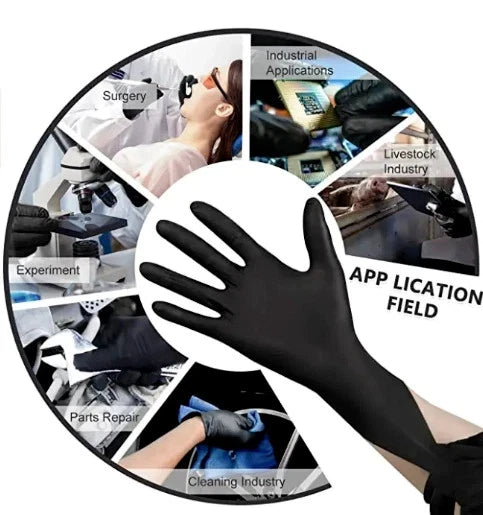 6 Mil Black Nitrile Gloves Disposable Heavy Duty Powder Free Latex Free Med. 3 Box Bundle
