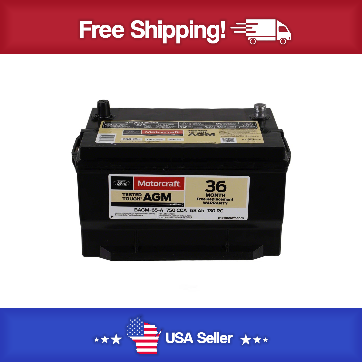 Brand New Genuine Ford OE Battery BAGM-65-A - 36 Month