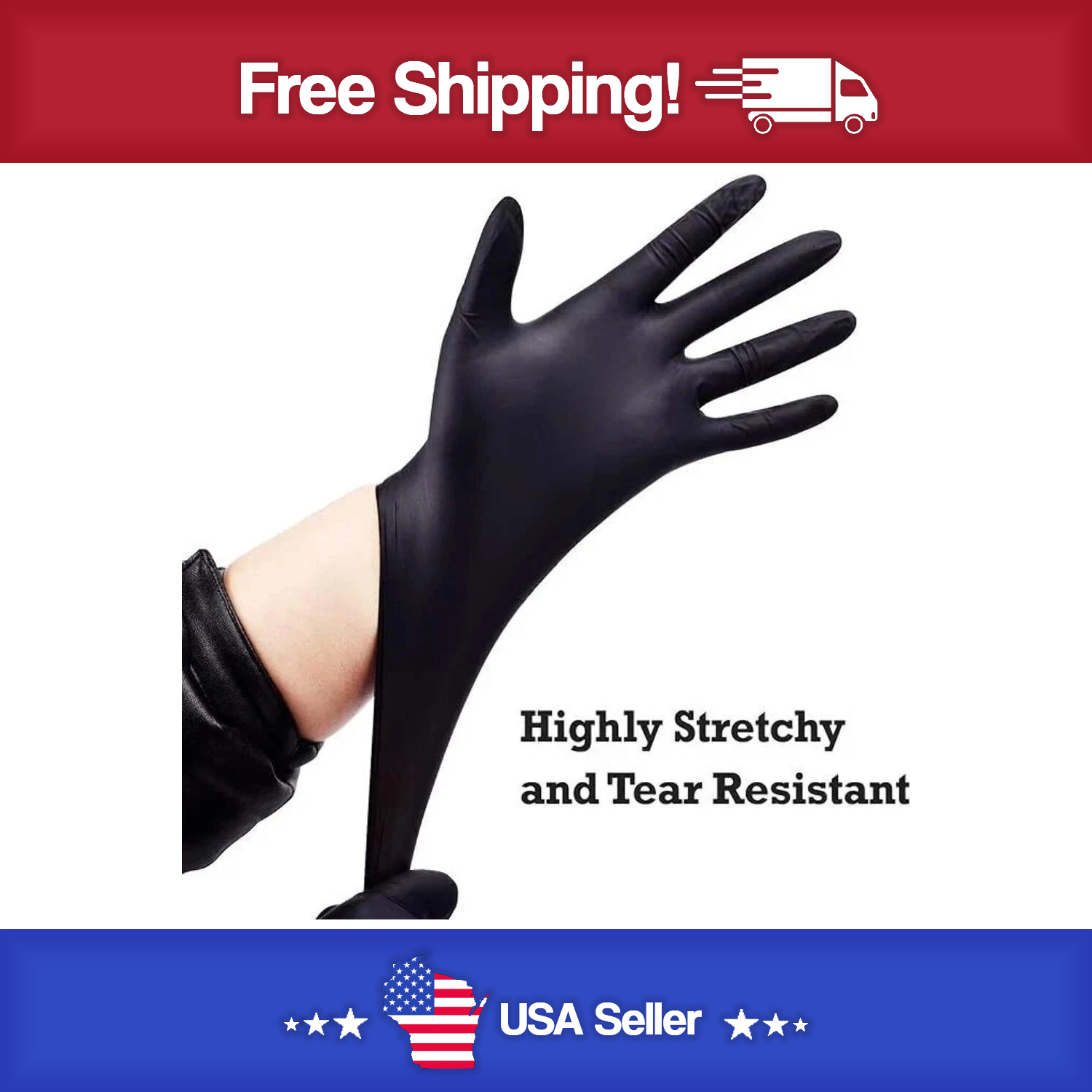 4 Mil Black Nitrile Gloves Disposable Heavy Duty Powder Free Latex Free LG 3 Bx Bundle