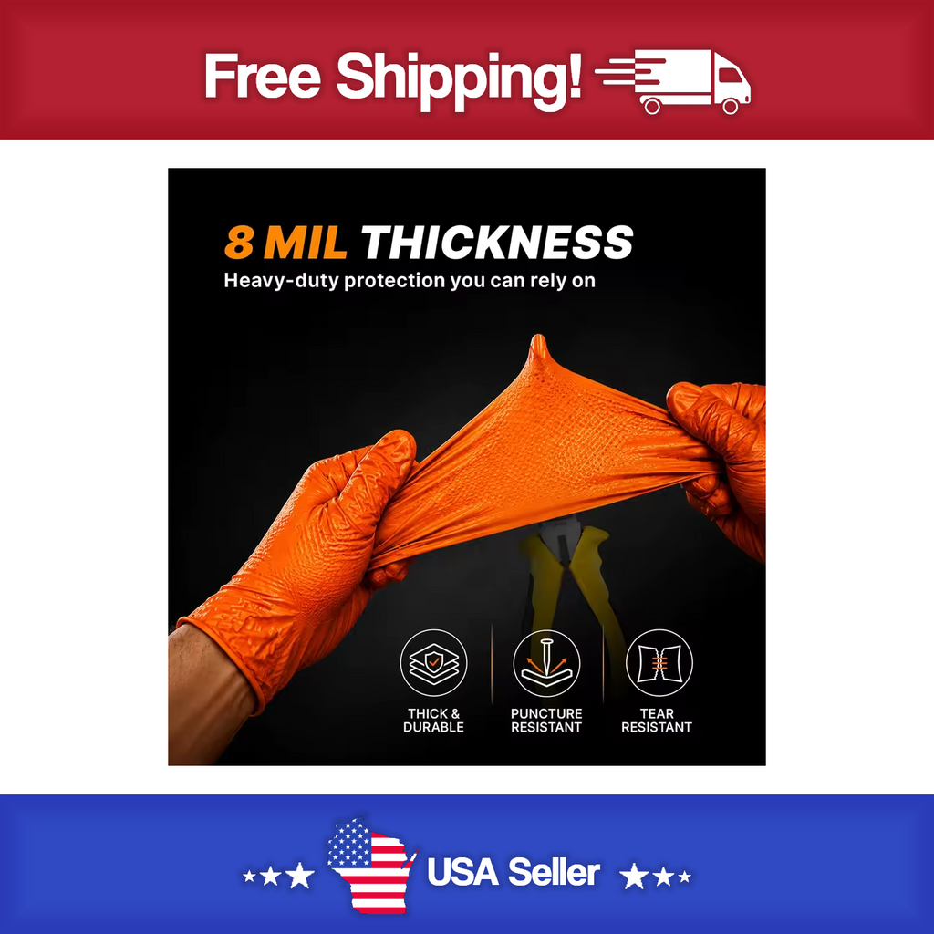 8 Mil Orange Nitrile Gloves Disposable Heavy Duty Powder Free Latex Free XL 3 BX Bundle