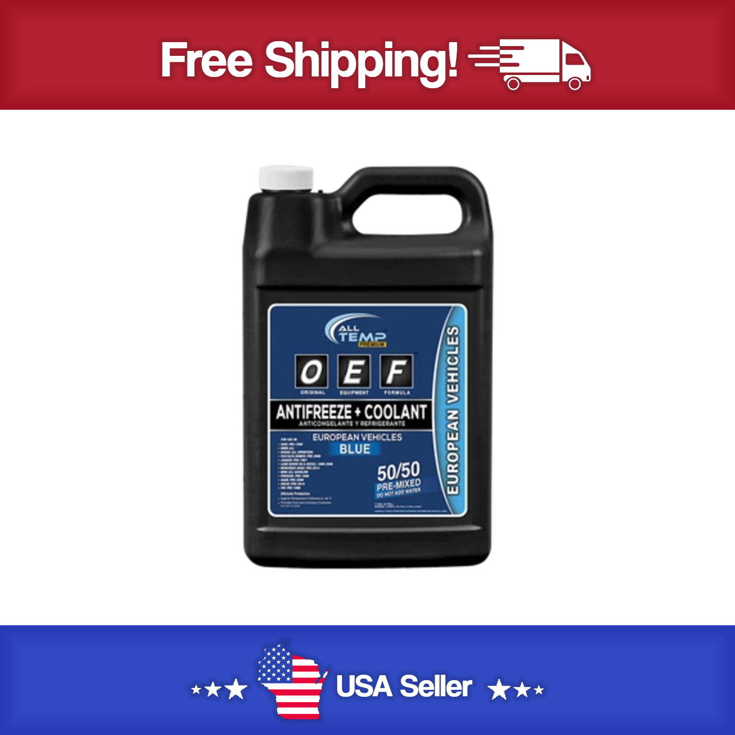 All Temp Premium Euro Blue Antifreeze + Coolant 50/50 Pre-Mixed 1 Gallon