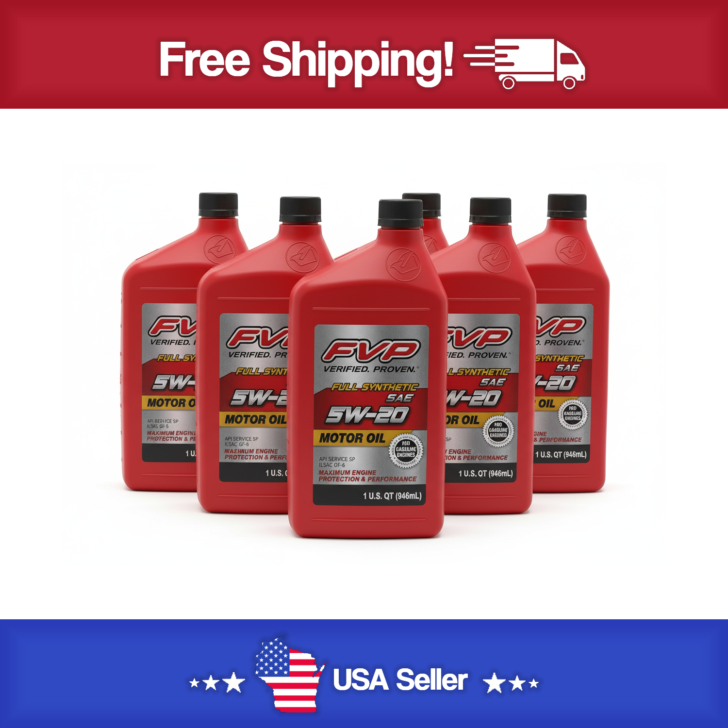 FVP 5W-20 Full Synthetic Motor Oil 6 Pack Of 1 Qt.