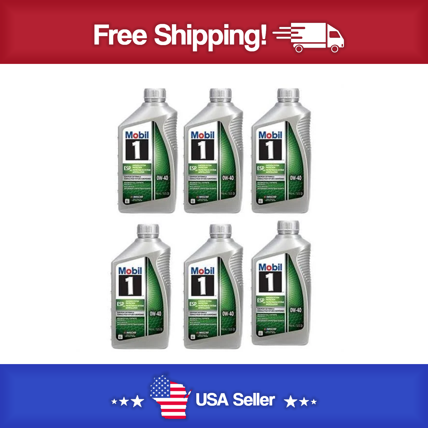 Mobil 1 Full Synthetic 0W40 Engine Oil for High Performance Vehicles - Case of 6 Quarts
