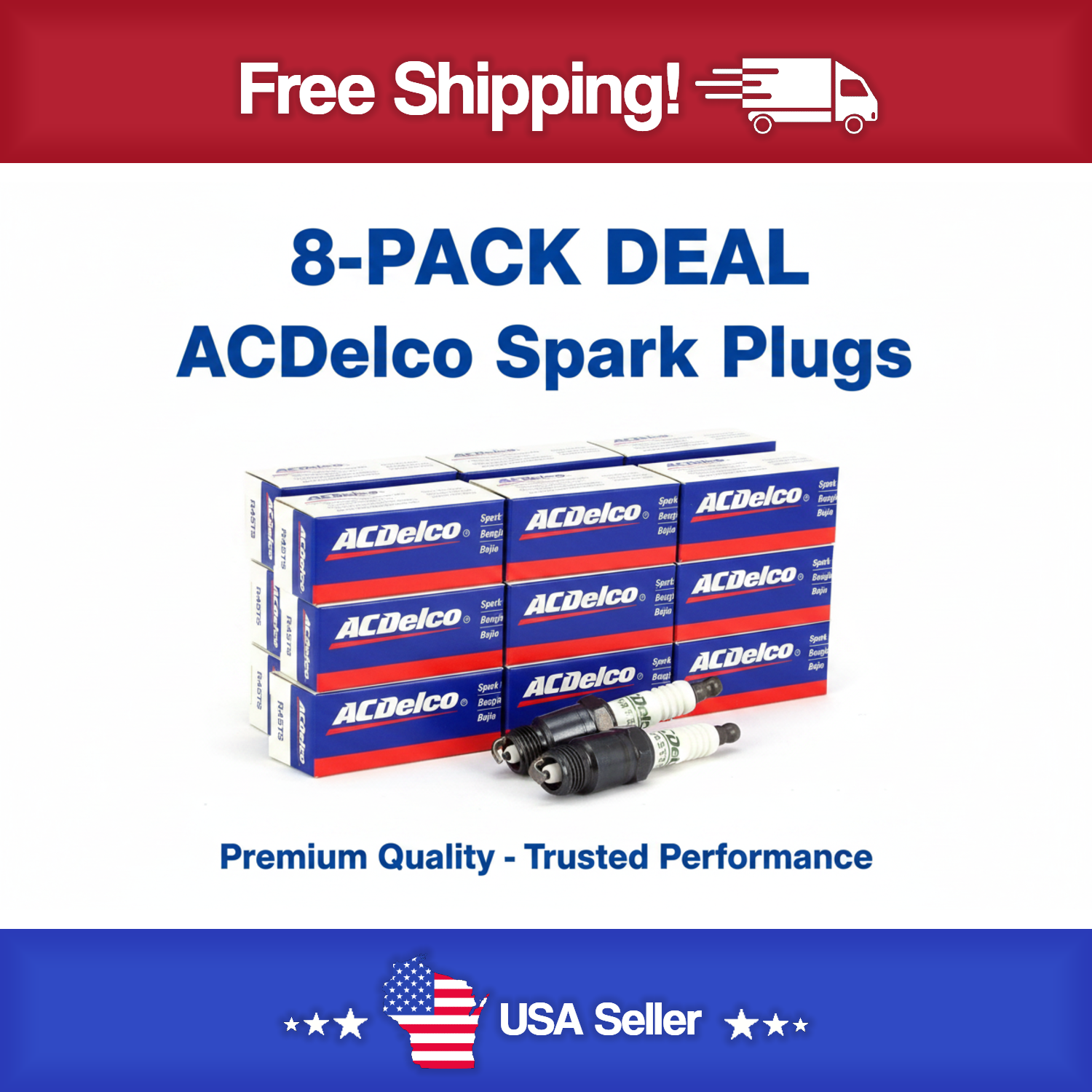 R45TS Conventional Spark Plug GM 19157995 19354415 - Genuine GM Plugs - Box of 8