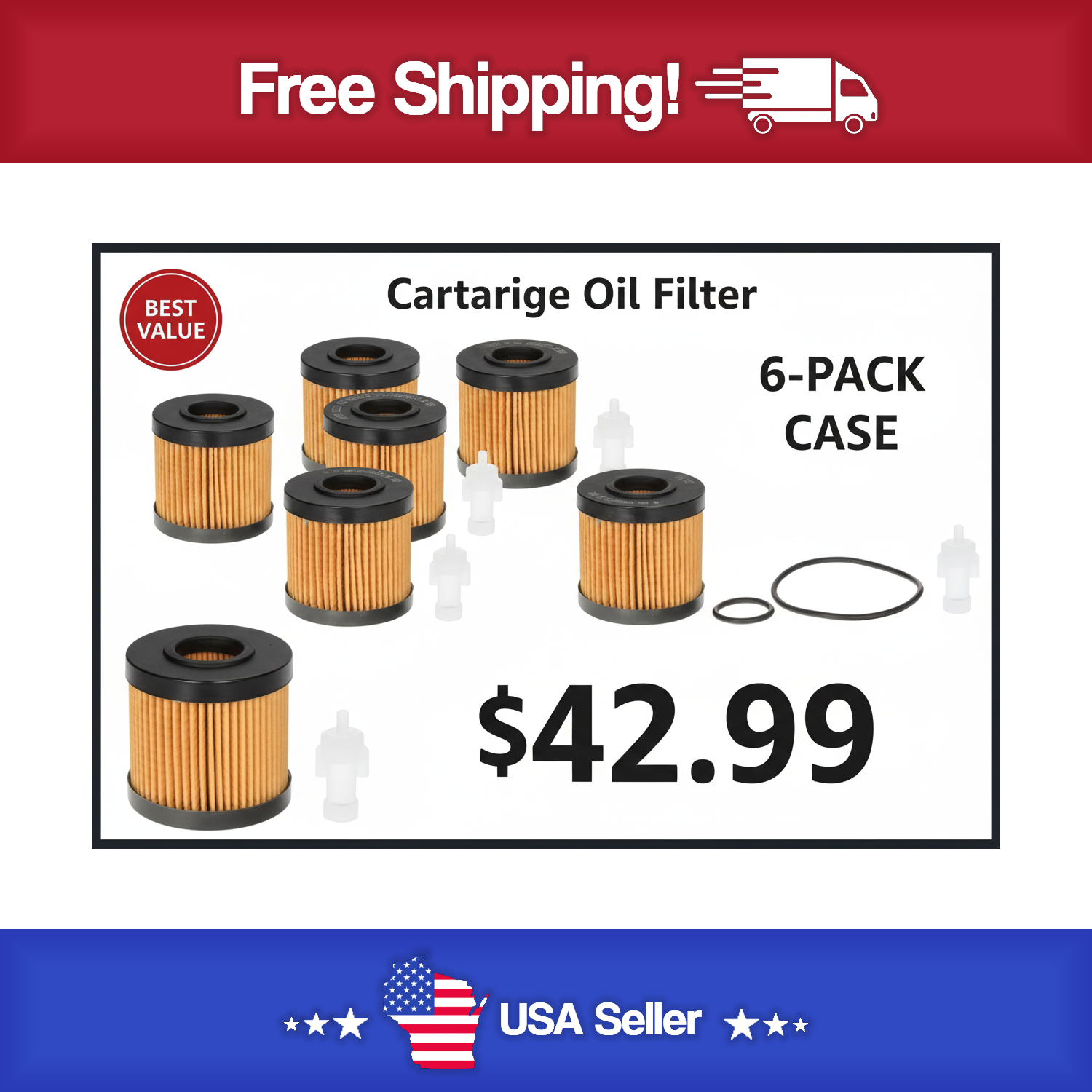 FVP G7047 Cartridge Lube Metal Free Filter (Pack of 6) - 2005-2024 Toyota's