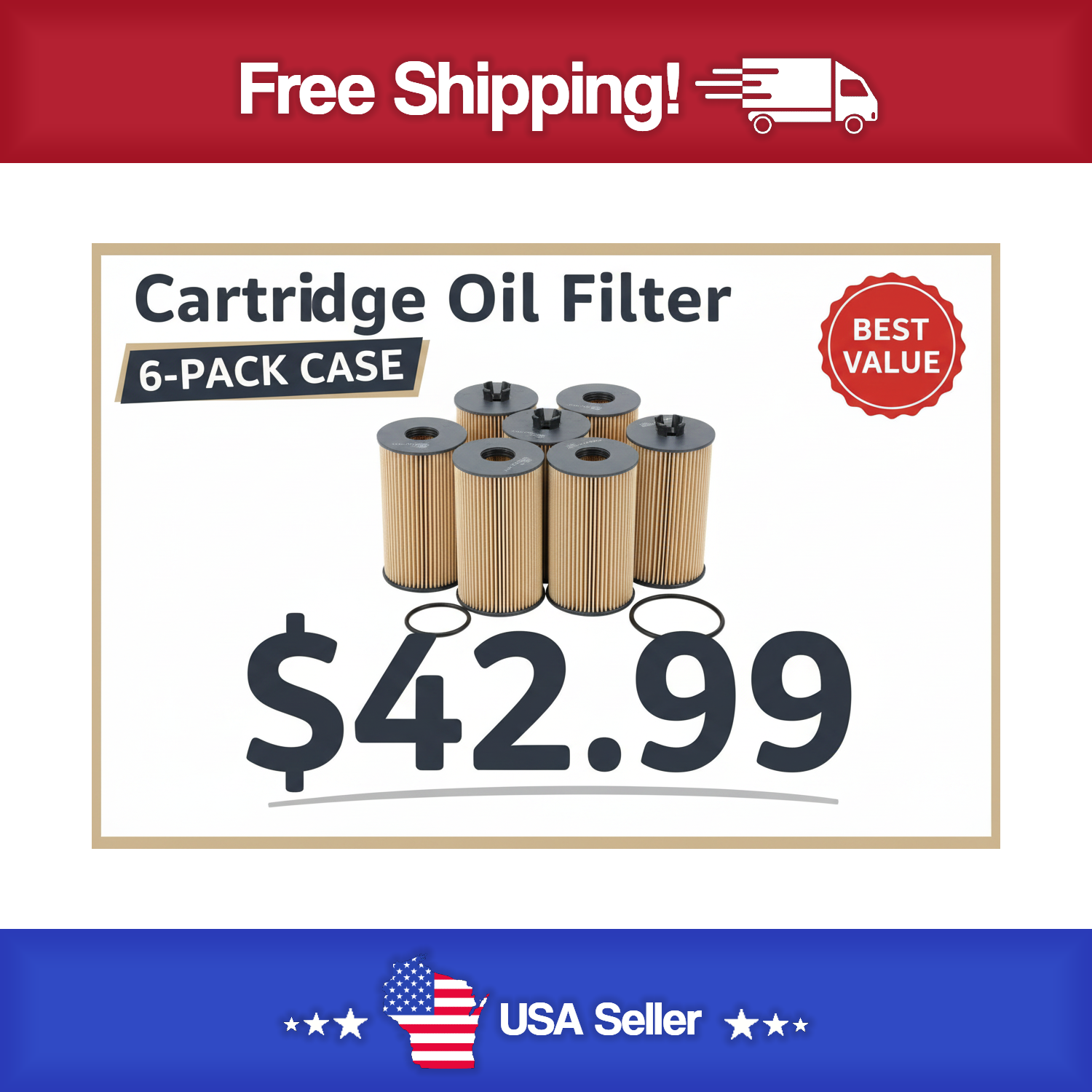 FVP G7674 Cartridge Lube Metal Free Filter (Pack of 6) - GM from 2008 - 2022