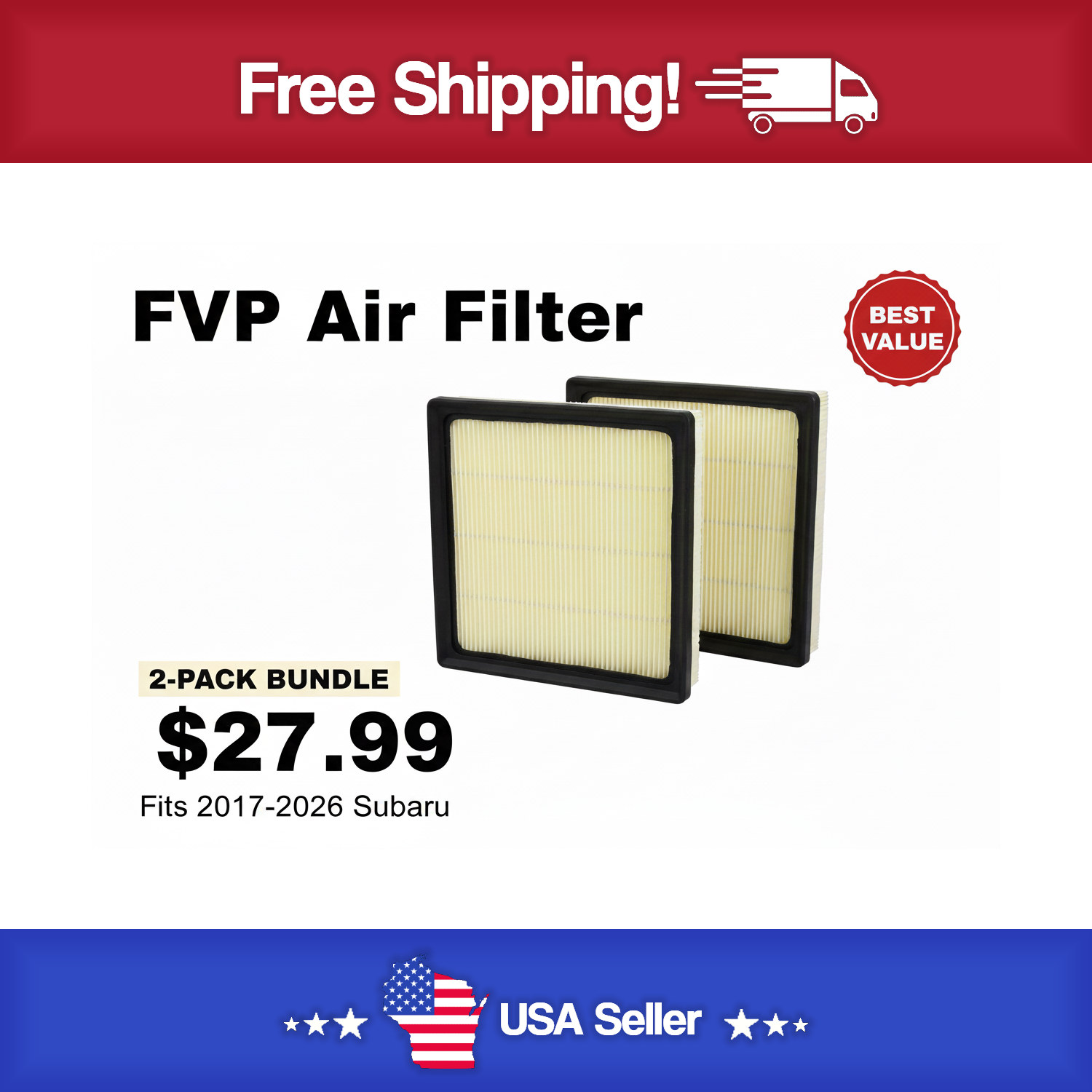 FVP P0713 2 Pack Of Air Filters - 2017-2026 Suburu Forester,Outback & WRX