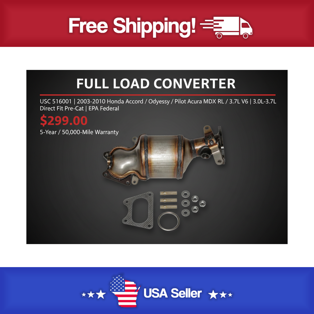 USC 516001 Direct-Fit Pre-Cat Catalytic Converter – 2003-2010 Honda Accord / Odyssey / Pilot / Acura MDX / TL / RL 3.0L-3.7L V6
