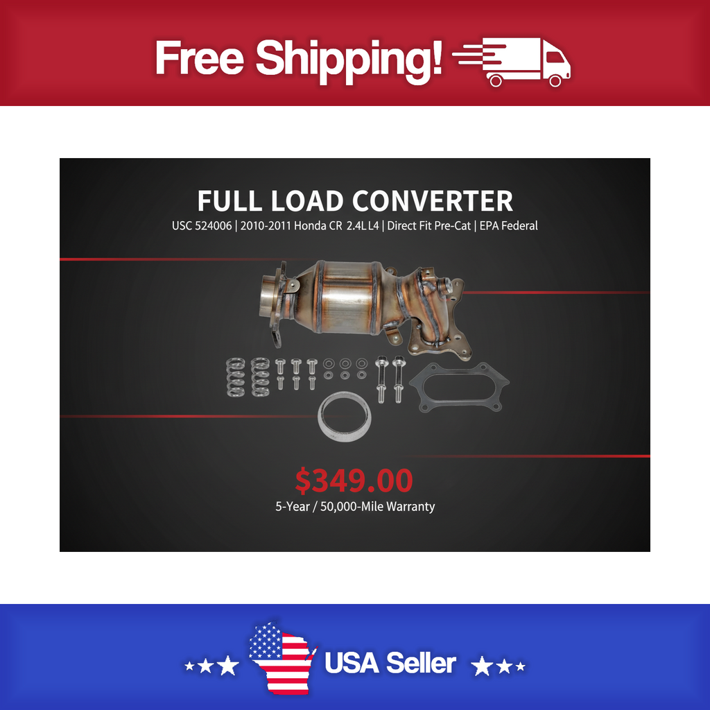 USC 524006 Direct-Fit Pre-Cat Catalytic Converter – 2010-2011 Honda CR-V 2.4L L4 [Front]