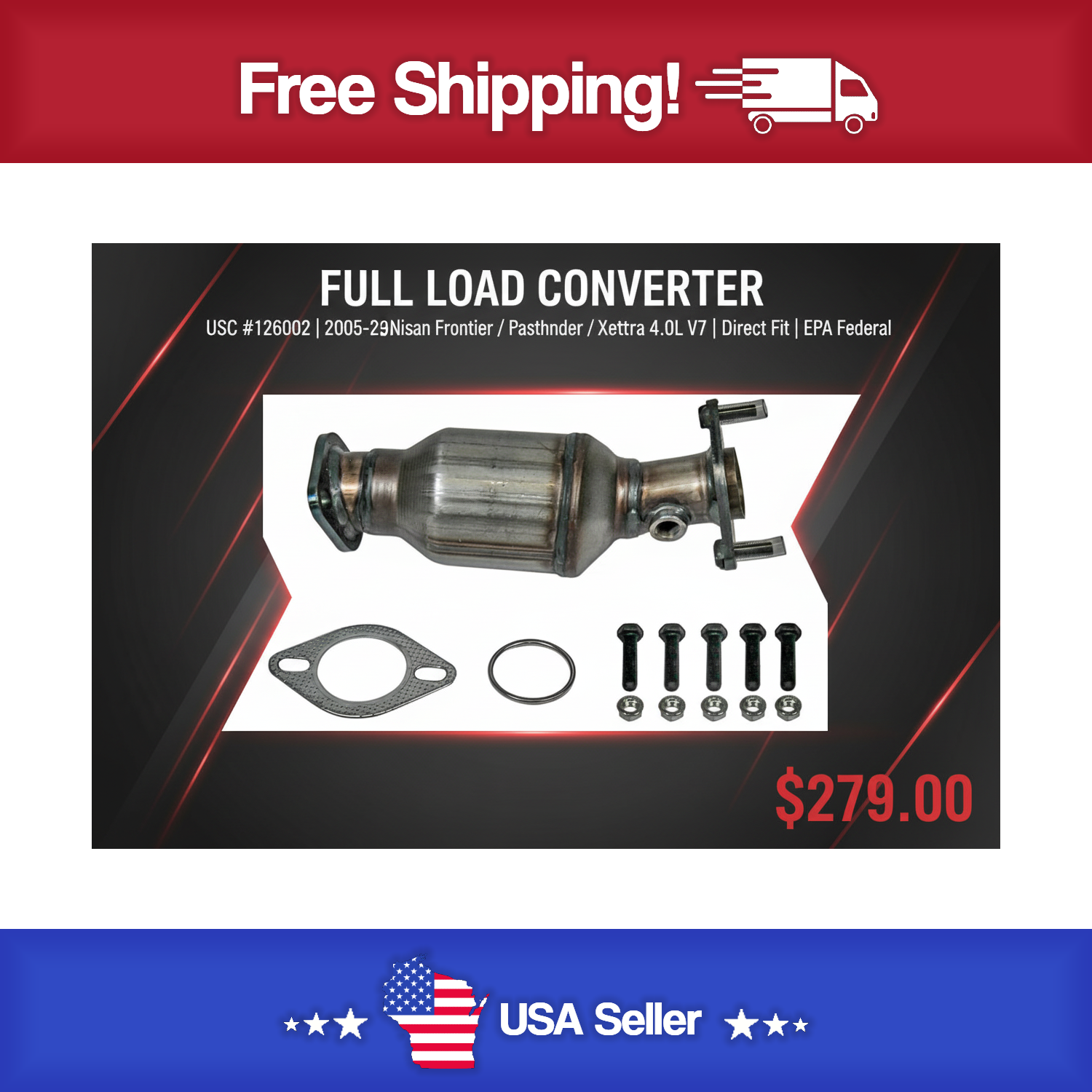 USC 126002 Direct-Fit Catalytic Converter – 2005-2019 Nissan Frontier / Pathfinder / Xterra 4.0L