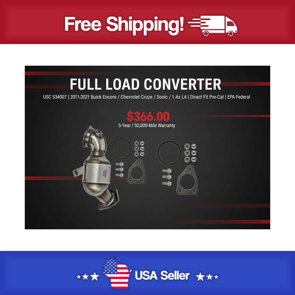 USC 534007 Direct-Fit Pre-Cat Catalytic Converter – 2011-2021 Buick Encore / Chevrolet Cruze / Sonic / Trax 1.4L L4 [Front]