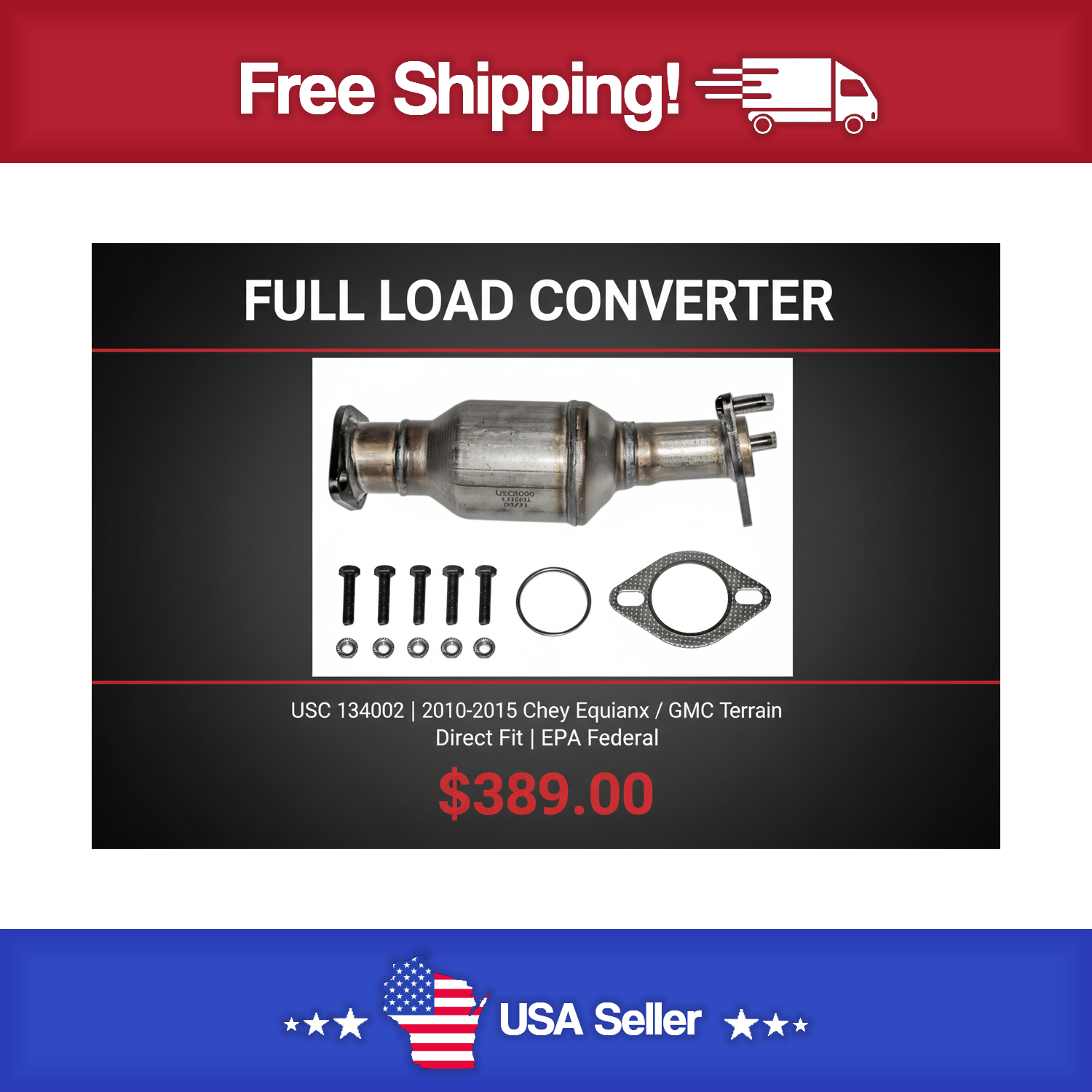 USC 134002 Direct-Fit Catalytic Converter – 2010-2015 Chevy Equinox / GMC Terrain / Captiva 2.4L