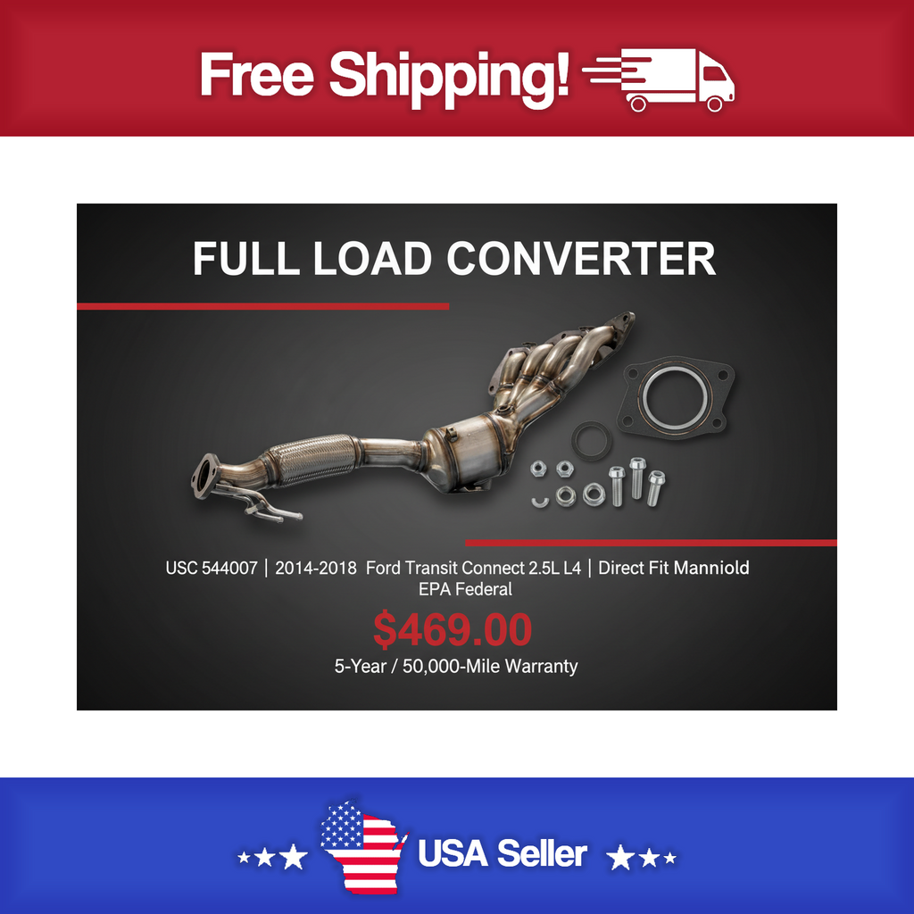 USC 544007 Direct-Fit Manifold Catalytic Converter – 2014-2018 Ford Transit Connect 2.5L L4 [Front]