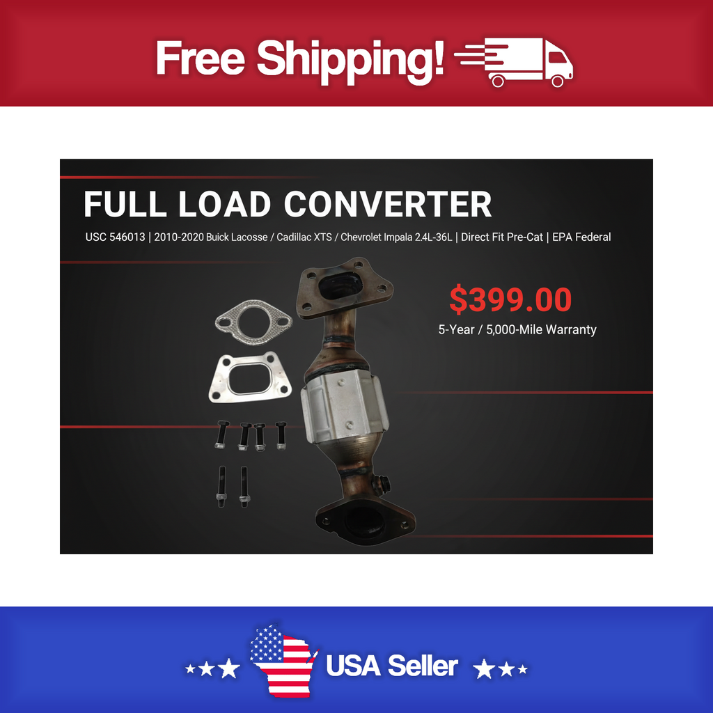 USC 546013 Direct-Fit Pre-Cat Catalytic Converter – 2010-2020 Buick LaCrosse / Cadillac XTS / Chevrolet Impala 2.4L-3.6L [Front Left]