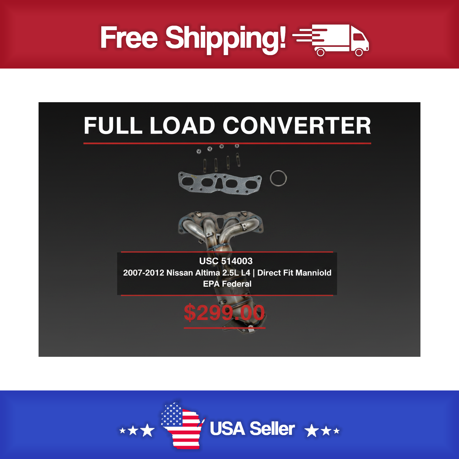USC 514003 Direct-Fit Manifold Catalytic Converter – 2007-2012 Nissan Altima 2.5L L4
