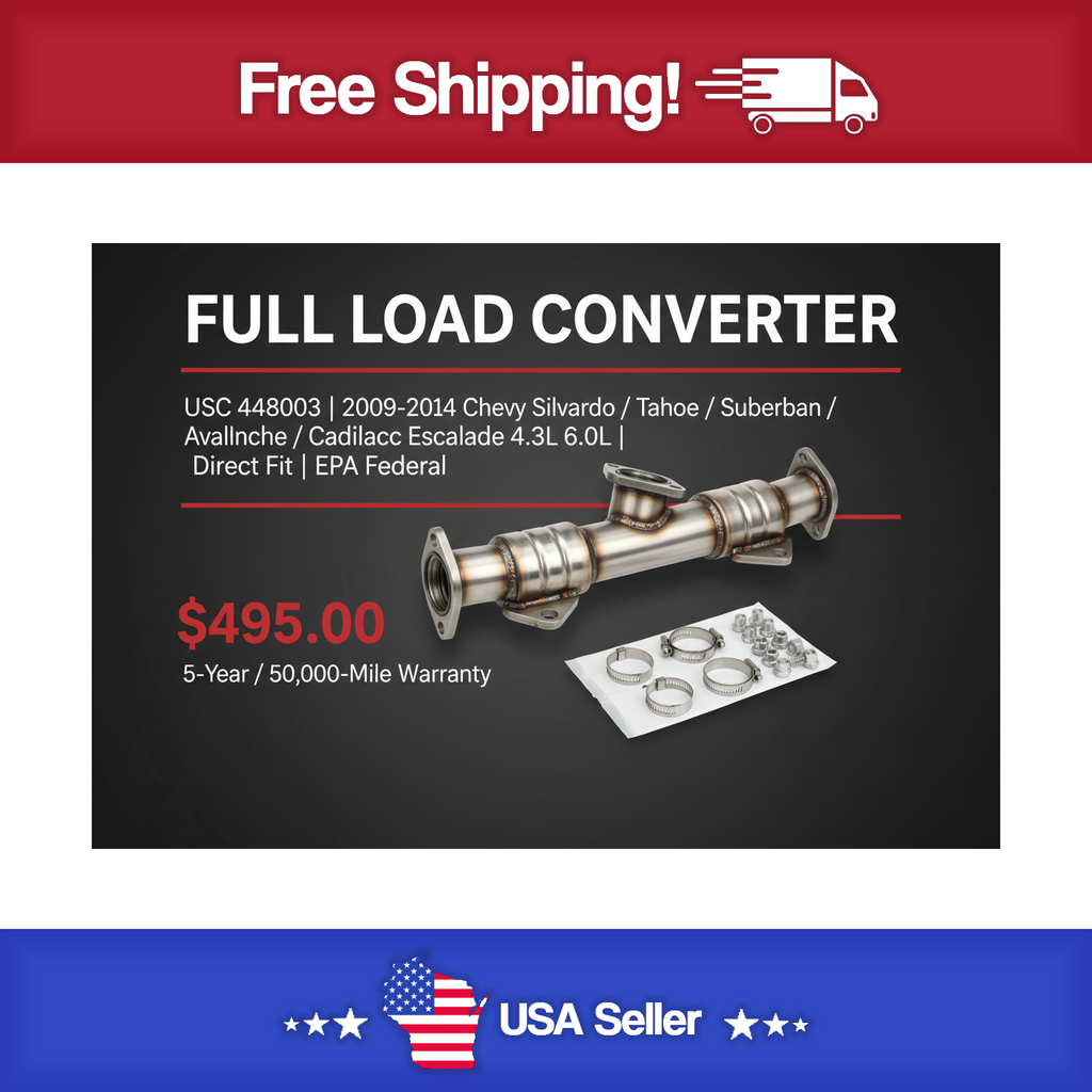 USC 448003 Direct-Fit Catalytic Converter – 2009-2014 Chevy Silverado / Tahoe / Suburban / Avalanche / Cadillac Escalade
