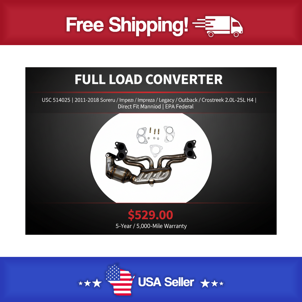 USC 514025 Direct-Fit Manifold Catalytic Converter – 2011-2018 Subaru Forester / Impreza / Legacy / Outback / Crosstrek 2.0L-2.5L H4