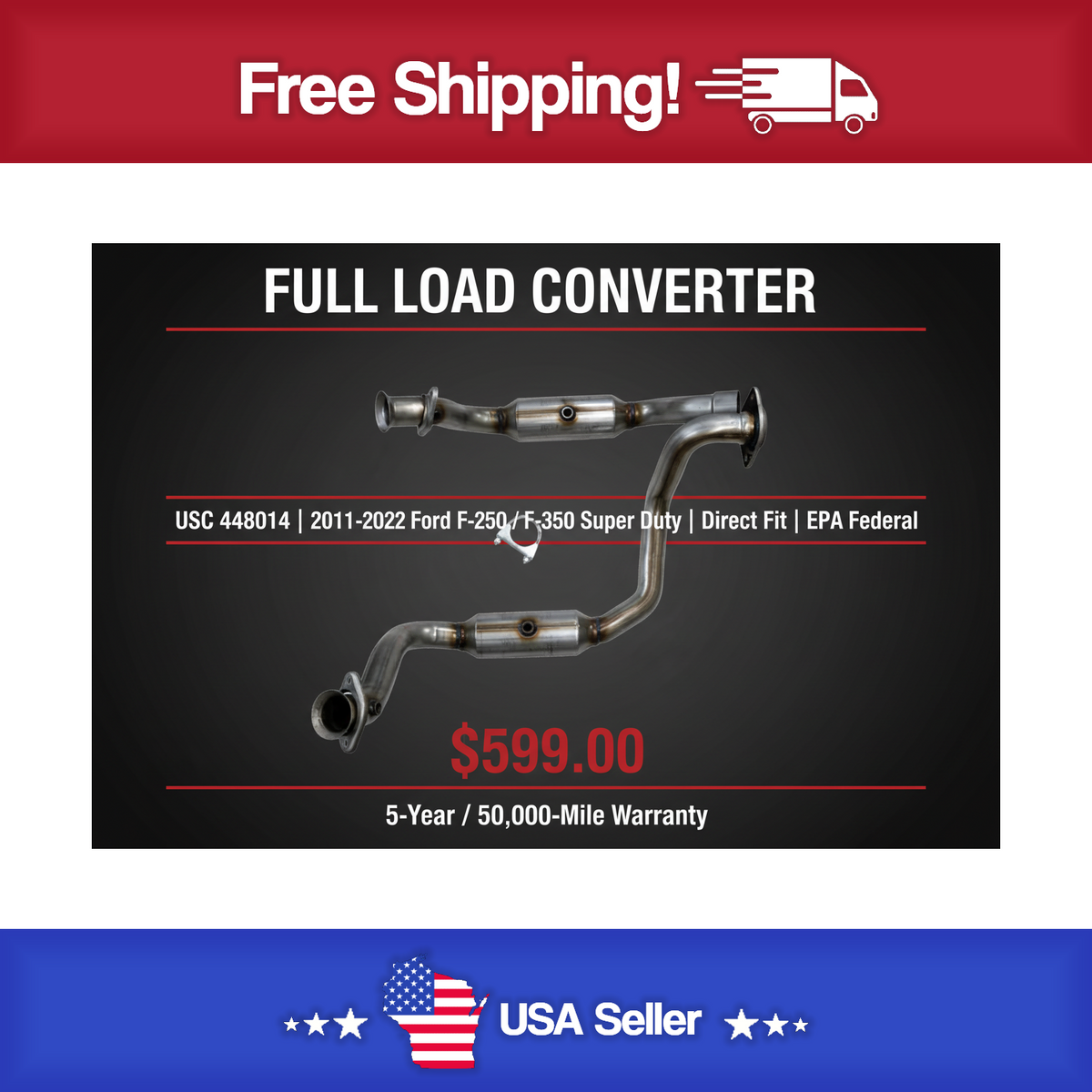 USC 448014 Direct-Fit Catalytic Converter – 2011-2022 Ford F-250 / F-350 Super Duty