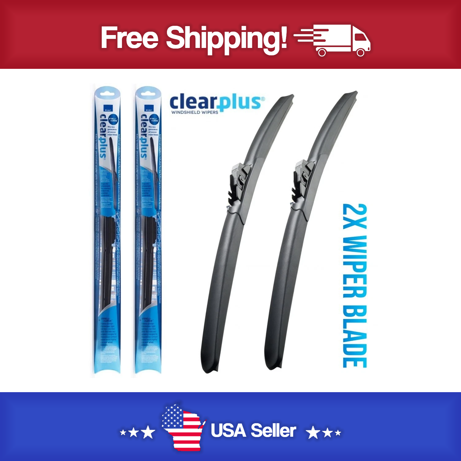 NEW ClearPlus Intelli-Curve Wiper Blades All Weather (2 PACK) - You Pick Your Sizes