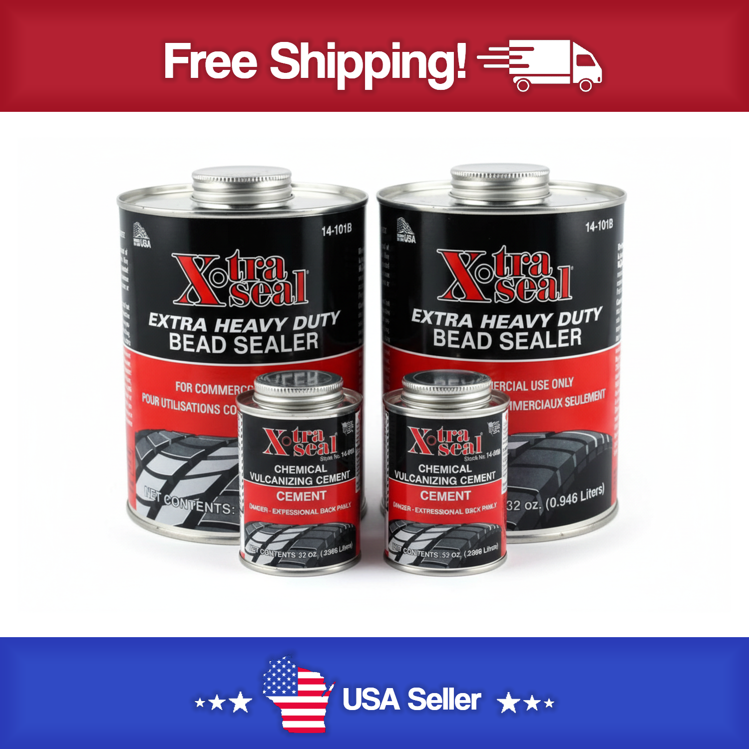 14-101B Xtra Seal Extra Heavy Duty Bead Sealer - Tire Cement 8 oz. Can - 2 Of Each